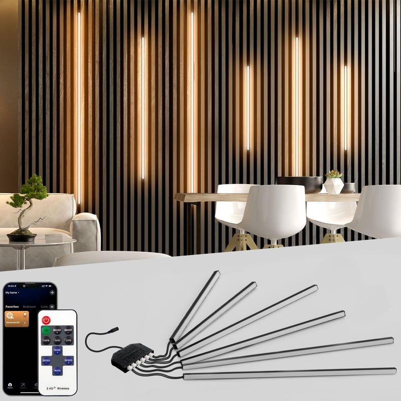 Lichaser LED szalag akusztikus panelokhoz, 6 db, meleg fehér, Alexa kompatibilis (2 x 40 + 2 x 60 + 2 x 90 cm)