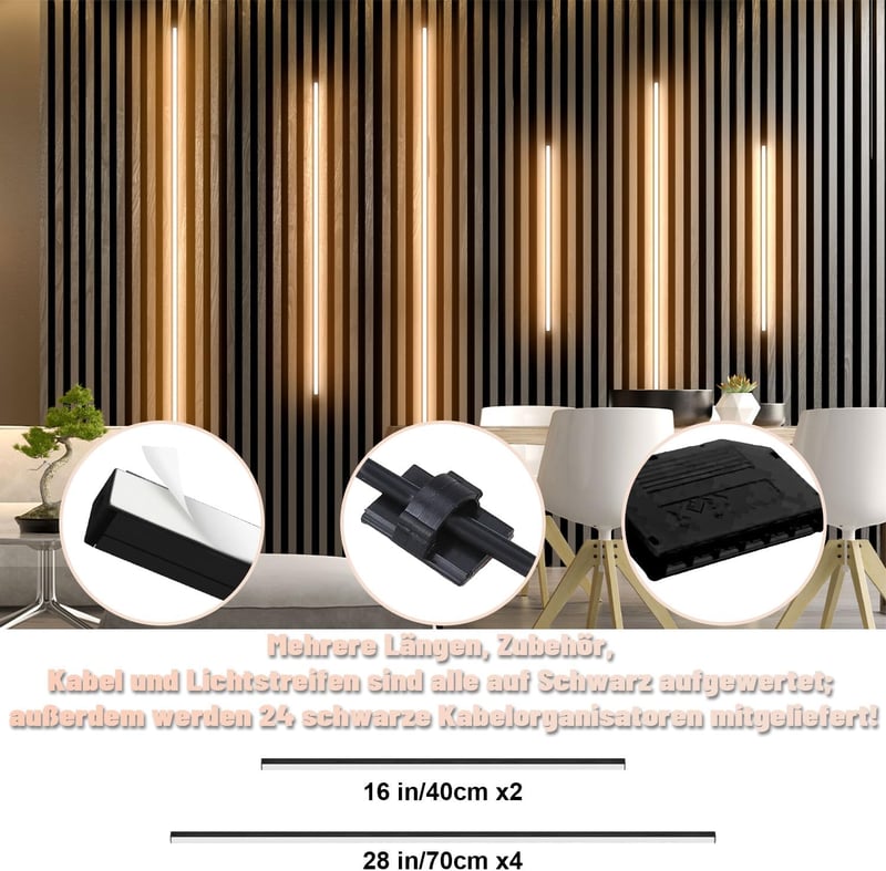 Lichaser LED szalag akusztikus panelokhoz, 6 db, meleg fehér, Alexa kompatibilis (2 x 40 + 4 x 70 cm)
