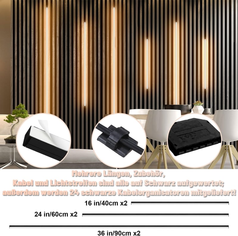 Lichaser LED szalag akusztikus panelokhoz, 6 db, meleg fehér, Alexa kompatibilis (2 x 40 + 2 x 60 + 2 x 90 cm)