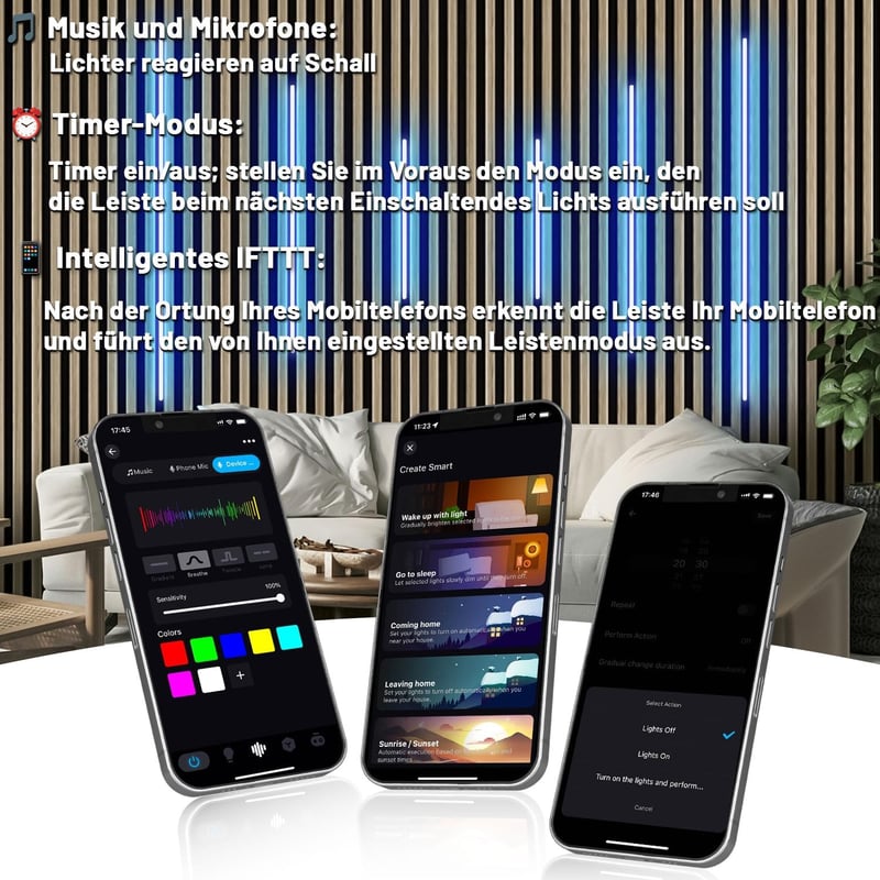 Lichaser RGB LED szalag akusztikus panelokhoz WiFi Alexa 6db (2 x 40 + 2 x 60 + 2 x 90 cm)