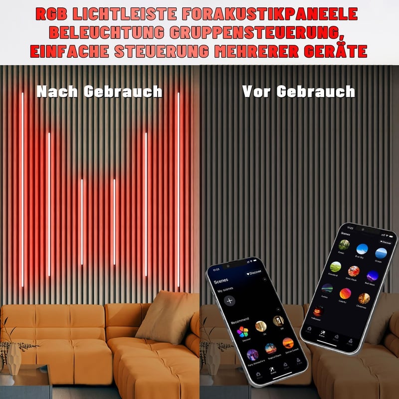 Lichaser RGB LED szalag akusztikus panelokhoz WiFi Alexa 6db (2 x 40 + 2 x 60 + 2 x 90 cm)