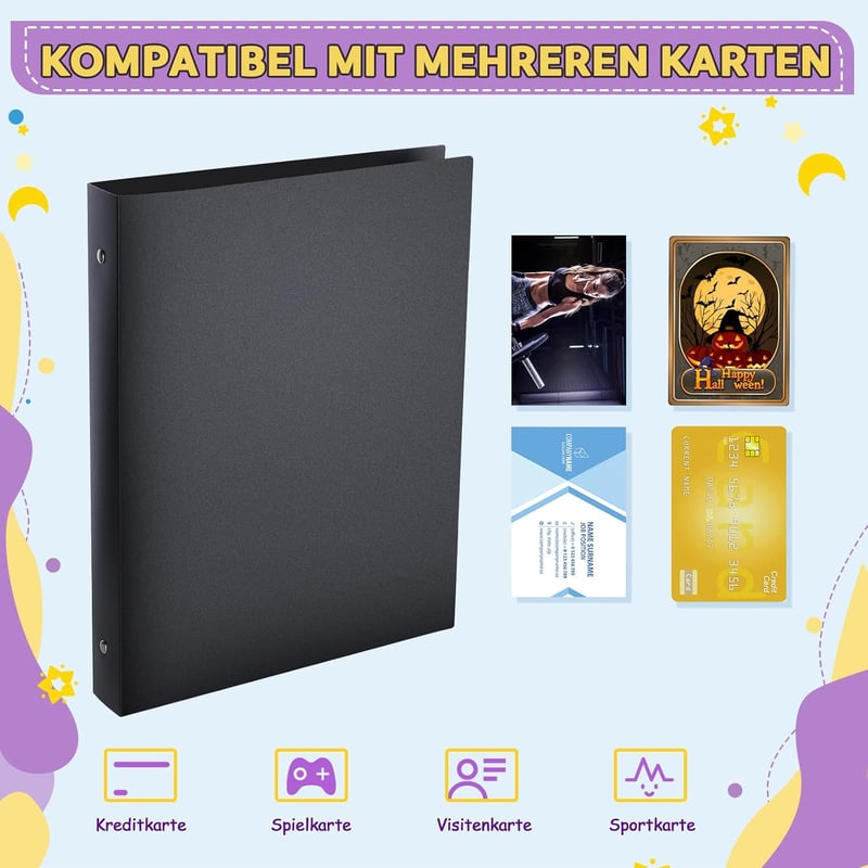 Lictin Kártyagyűjtő Album 540 Zsebbel - Fekete, Vízálló, Kemény Borítású Gyűjtőmappa YuGiOh, Ninjago, Fortnite és Focikártyákhoz