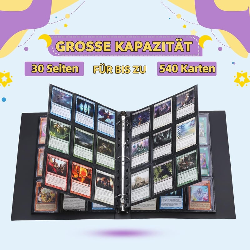 Lictin Kártyagyűjtő Album 540 Zsebbel - Fekete, Vízálló, Kemény Borítású Gyűjtőmappa YuGiOh, Ninjago, Fortnite és Focikártyákhoz
