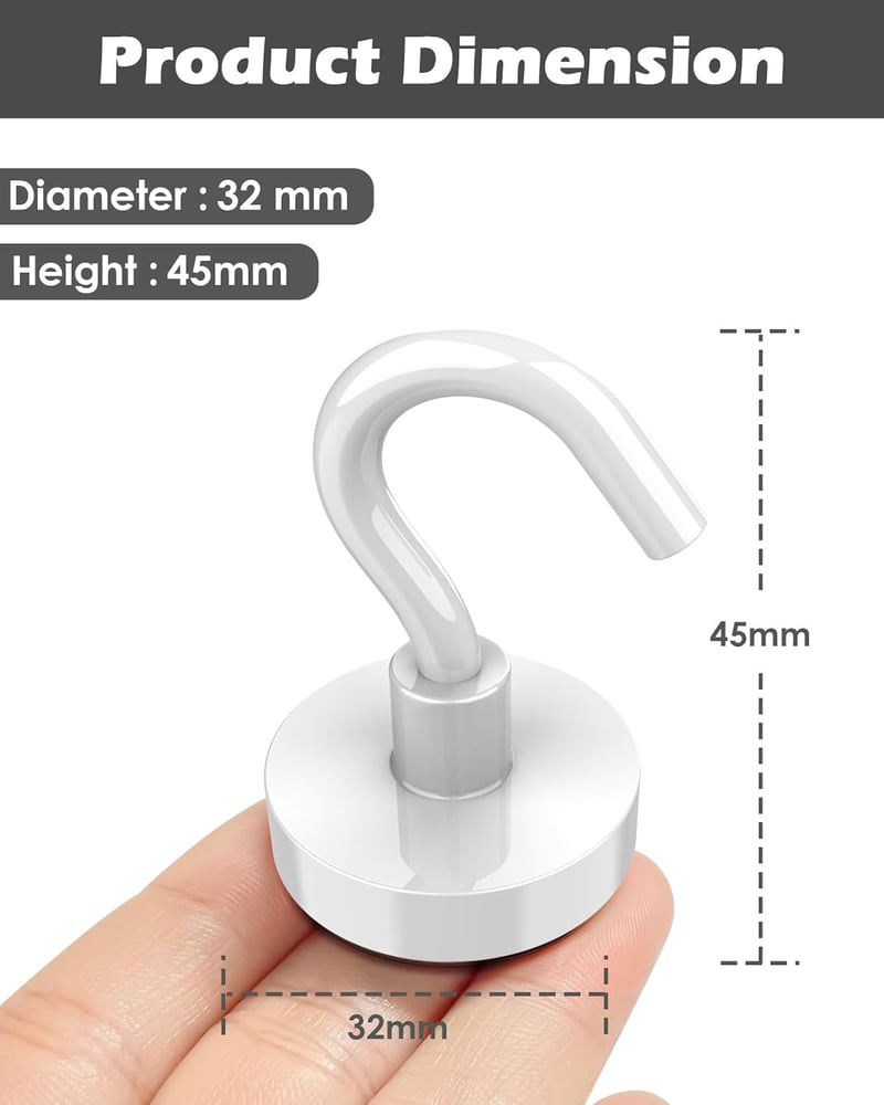 Lictin Mágneses Horgok 6 db Neodímium Mágnes 38 kg Teherbírás Fehér