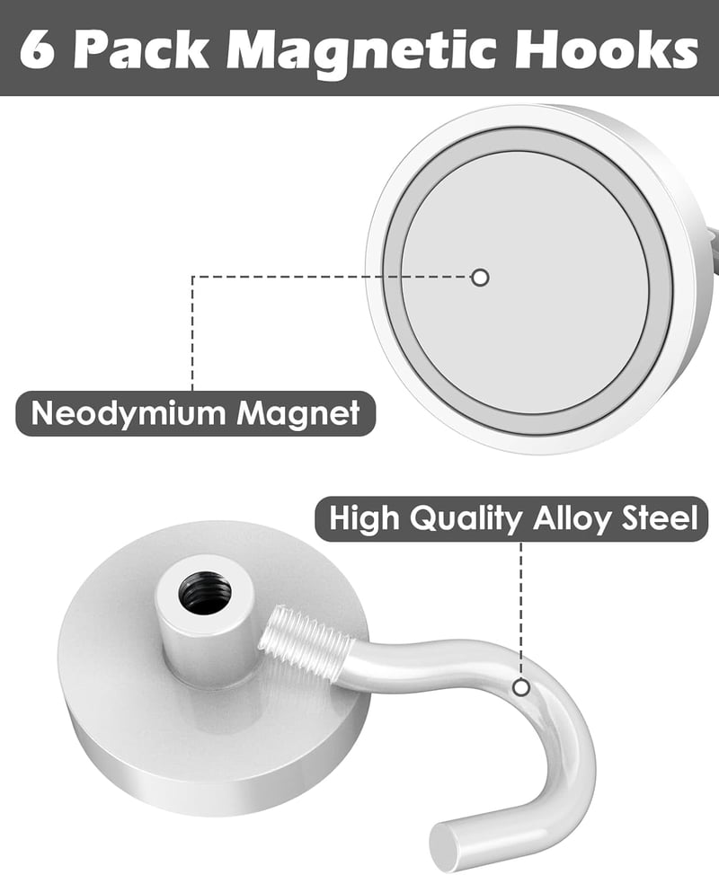 Lictin Mágneses Horgok 6 db Neodímium Mágnes 38 kg Teherbírás Fehér