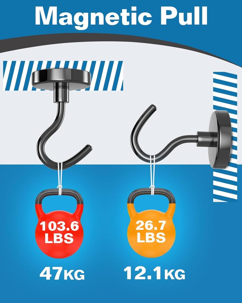 Lictin mágneses kampó 47 kg Fekete extra erős fúrás nélkül levehető ruhafogas kampó kempinghez műhelyhez öltözőszekrényhez