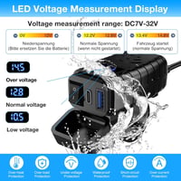 Lieberwell Vízálló Motoros USB Töltő 12V-24V Quick Charge 3.0 Type-C + USB-A LED Voltmérővel és Kapcsolóval 4