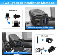 Lieberwell Vízálló Motoros USB Töltő 12V-24V Quick Charge 3.0 Type-C + USB-A LED Voltmérővel és Kapcsolóval 5