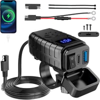 Lieberwell Vízálló Motoros USB Töltő 12V-24V Quick Charge 3.0 Type-C + USB-A LED Voltmérővel és Kapcsolóval 1