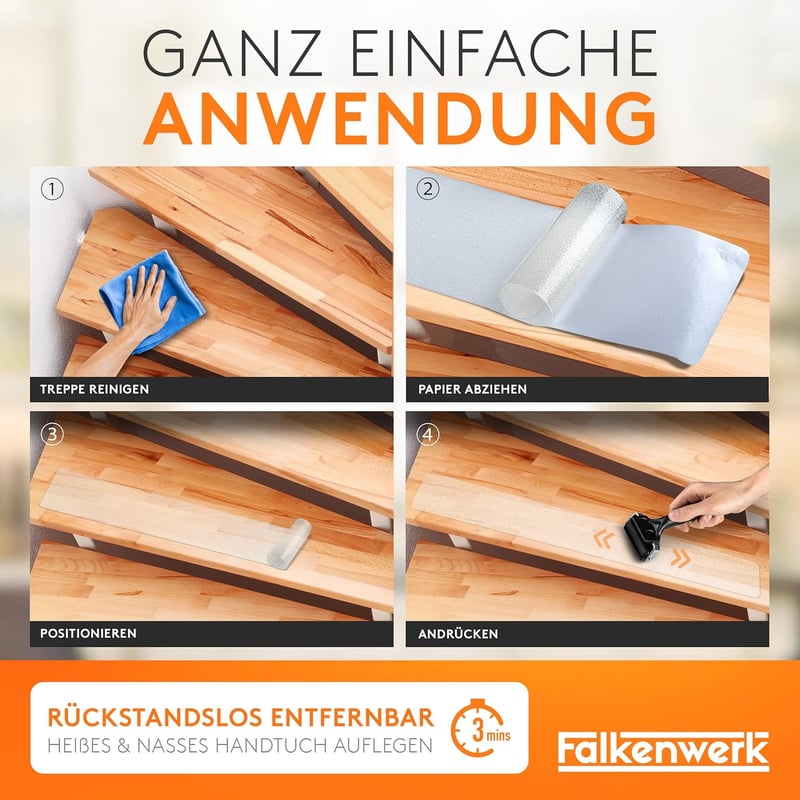 LIEBTHAL Csúszásmentes Lépcsőszalag 20 db Öntapadós Átlátszó 15x90 cm Vízálló