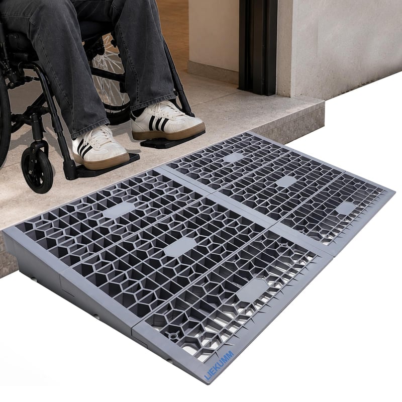 Prahová rampa LIEKUMM, výška 7,5 cm, nosnosť 1400 kg, modulárna prenosná prahová rampa pre invalidné vozíky a schody