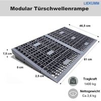 Prahová rampa LIEKUMM, výška 7,5 cm, nosnosť 1400 kg, modulárna prenosná prahová rampa pre invalidné vozíky a schody 2