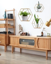 Set 3 Rafturi de Perete Hexagonale Liesun, Metalice, Fără Găurire, Rafturi Plutitoare pentru Living, Auriu 6
