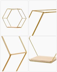 Set 3 Rafturi de Perete Hexagonale Liesun, Metalice, Fără Găurire, Rafturi Plutitoare pentru Living, Auriu 4