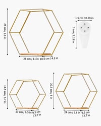 Set 3 Rafturi de Perete Hexagonale Liesun, Metalice, Fără Găurire, Rafturi Plutitoare pentru Living, Auriu 3