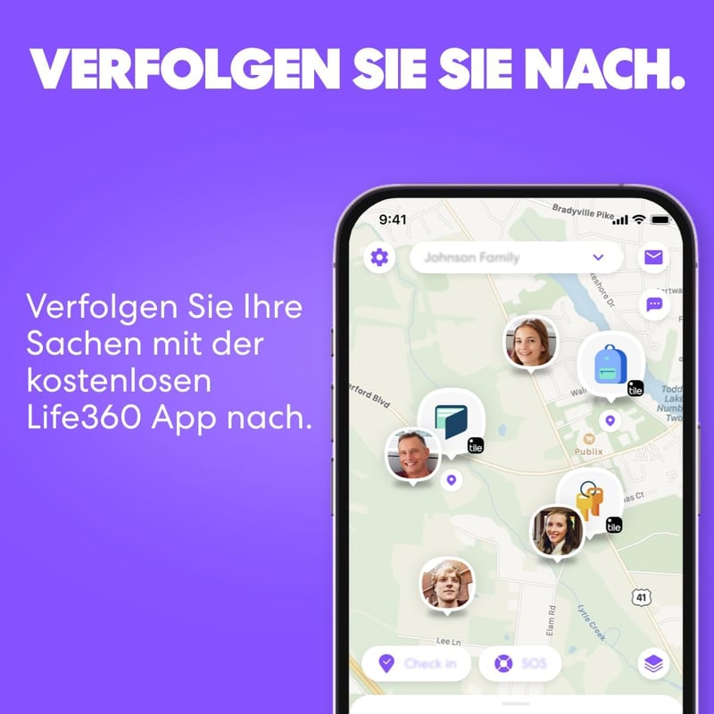 Life360 Tile Slim Bluetooth Tracker - Pénztárca és Kulcs Kereső, iOS Android Kompatibilis - 1er-Pack, black