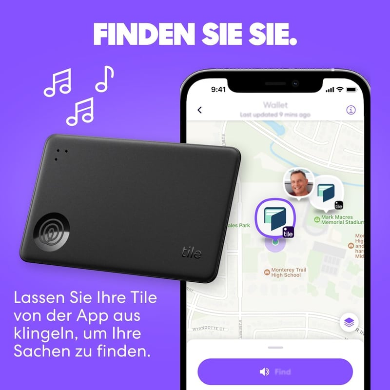 Life360 Tile Slim Bluetooth Tracker - Pénztárca és Kulcs Kereső, iOS Android Kompatibilis - 1er-Pack, black