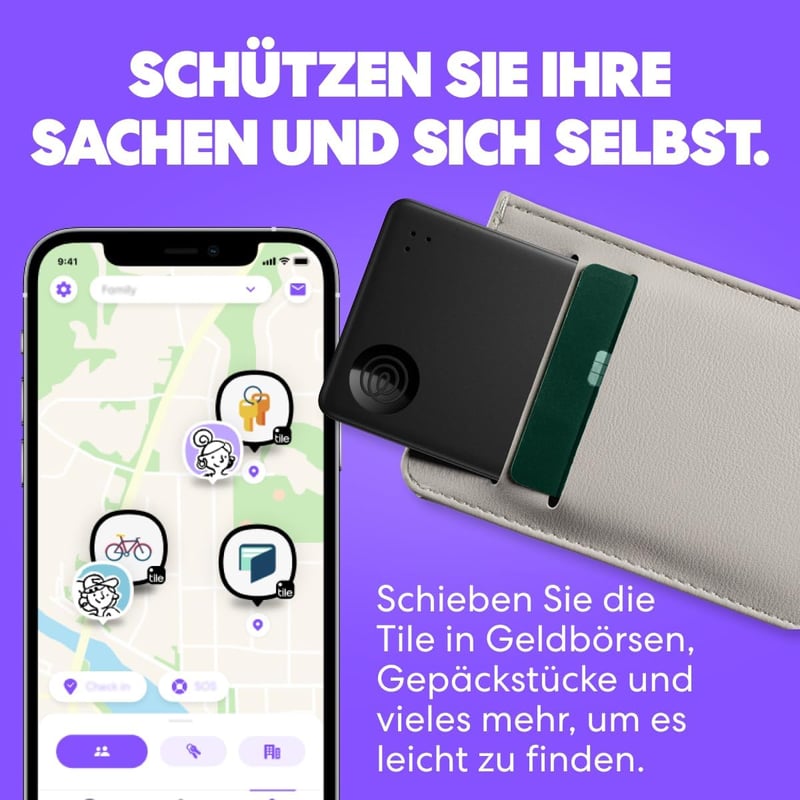 Life360 Tile Slim Bluetooth Tracker - Pénztárca és Kulcs Kereső, iOS Android Kompatibilis - 1er-Pack, black