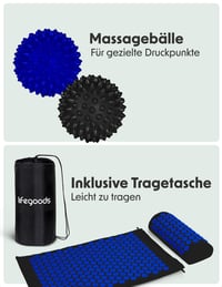 LifeGoods Akupresszúrás Matrac Párnával - Fekete-Kék Masszázs Szőnyeg Hátfájásra - Tüskés Jóga Matrac Stresszoldáshoz 6