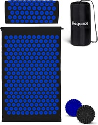 LifeGoods Akupresszúrás Matrac Párnával - Fekete-Kék Masszázs Szőnyeg Hátfájásra - Tüskés Jóga Matrac Stresszoldáshoz 1