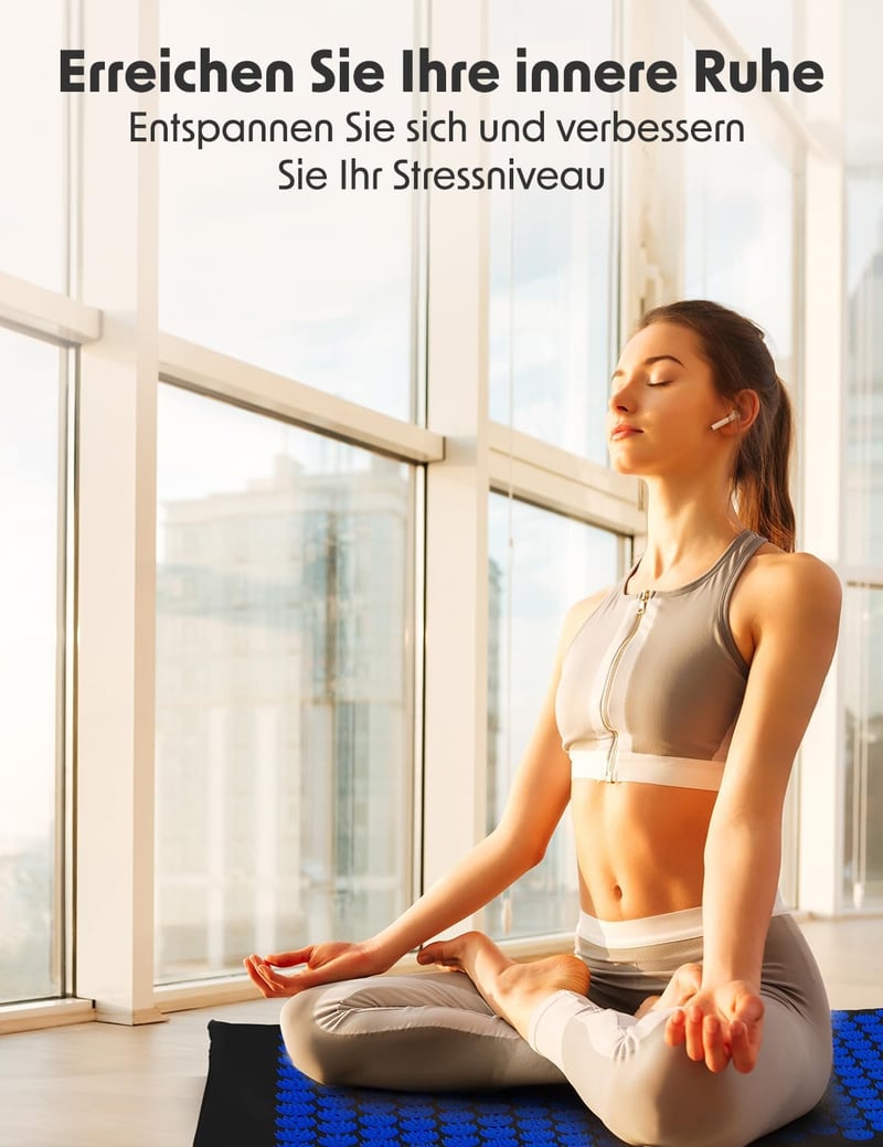 LifeGoods Akupresszúrás Matrac Párnával - Fekete-Kék Masszázs Szőnyeg Hátfájásra - Tüskés Jóga Matrac Stresszoldáshoz