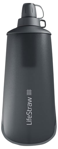 Skladacia fľaša s vodným filtrom LifeStraw Peak Series, 1 liter, bez BPA, tmavosivá – na turistiku, beh a cyklistiku 1