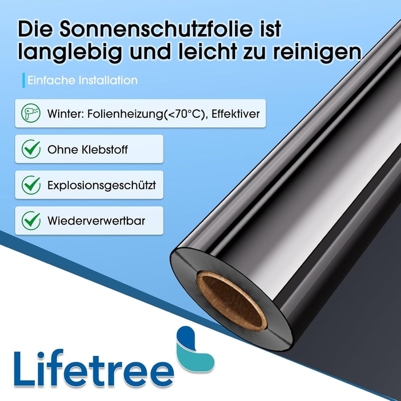 Lifetree Tükör Ablakfólia 90x200cm Hővisszaverő Öntapadós Napvédelem Fekete-Ezüst