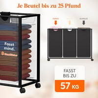 Lifewit 135L 3 rekeszes szennyesgyűjtő polccal, fiókkal és görgőkkel, barna 7