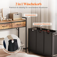 Lifewit 135L 3 rekeszes szennyesgyűjtő polccal, fiókkal és görgőkkel, barna 3