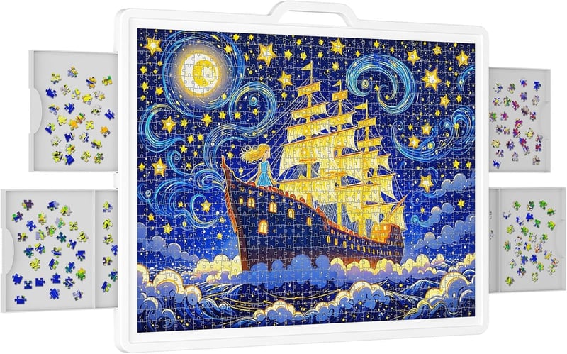 Lifewit 1500 darabos forgó puzzle tábla 4 fiókkal és védőborítással, hordozható puzzle tálca - Rotatable and with tilt stand