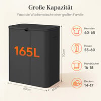 Coș de rufe Lifewit 165L cu capac și 3 compartimente, negru 2