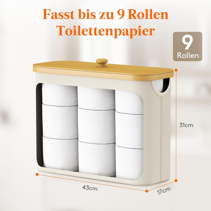 Lifewit 23L Bambusz Fürdőszobai Tárolókosár WC Papírnak, Fehér Oxford Szövettel, Fedéllel, Állítható Szekrény, 43x17x31 cm - White