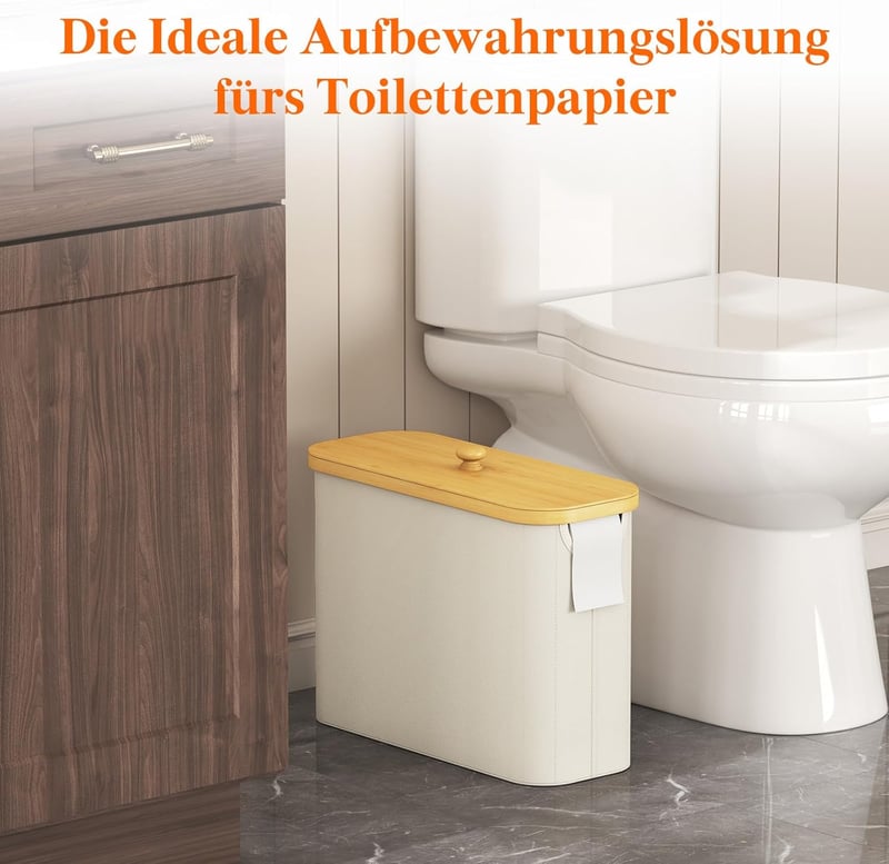 Lifewit 23L Bambusz Fürdőszobai Tárolókosár WC Papírnak, Fehér Oxford Szövettel, Fedéllel, Állítható Szekrény, 43x17x31 cm - White