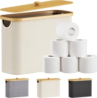 Lifewit 23L Bambusz Fürdőszobai Tárolókosár WC Papírnak, Fehér Oxford Szövettel, Fedéllel, Állítható Szekrény, 43x17x31 cm - White 1