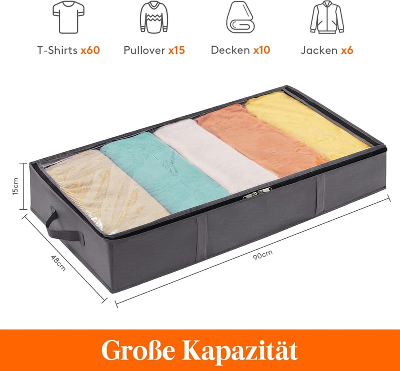 Lifewit 3 darabos 65L ágy alatti tároló doboz szett, összecsukható ruhatároló táska fedéllel, paplan és ruha tárolásra, szürke - 65L, 3