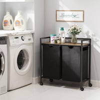 Lifewit 3 rekeszes szennyestároló kosár 2 polccal, 120L, 3 levehető zsákkal - rusztikus barna 7