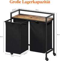 Lifewit 3 rekeszes szennyestároló kosár 2 polccal, 120L, 3 levehető zsákkal - rusztikus barna 3