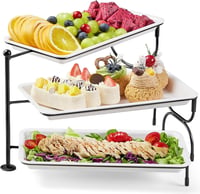 Lifewit 3 szintes forgó tálca szett 30x17 cm tányérral, összecsukható fém polccal 1