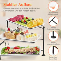 Lifewit 3 szintes forgó tálca szett 30x17 cm tányérral, összecsukható fém polccal 5