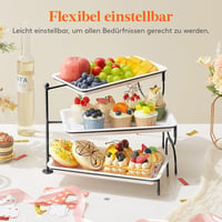 Lifewit 3 szintes forgó tálca szett 30x17 cm tányérral, összecsukható fém polccal 6