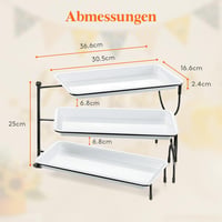 Lifewit 3 szintes forgó tálca szett 30x17 cm tányérral, összecsukható fém polccal 2