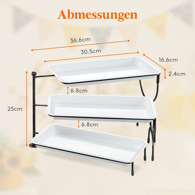 Lifewit 3 szintes forgó tálca szett 30x17 cm tányérral, összecsukható fém polccal