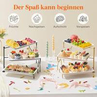 Lifewit 3 szintes forgó tálca szett 30x17 cm tányérral, összecsukható fém polccal 9