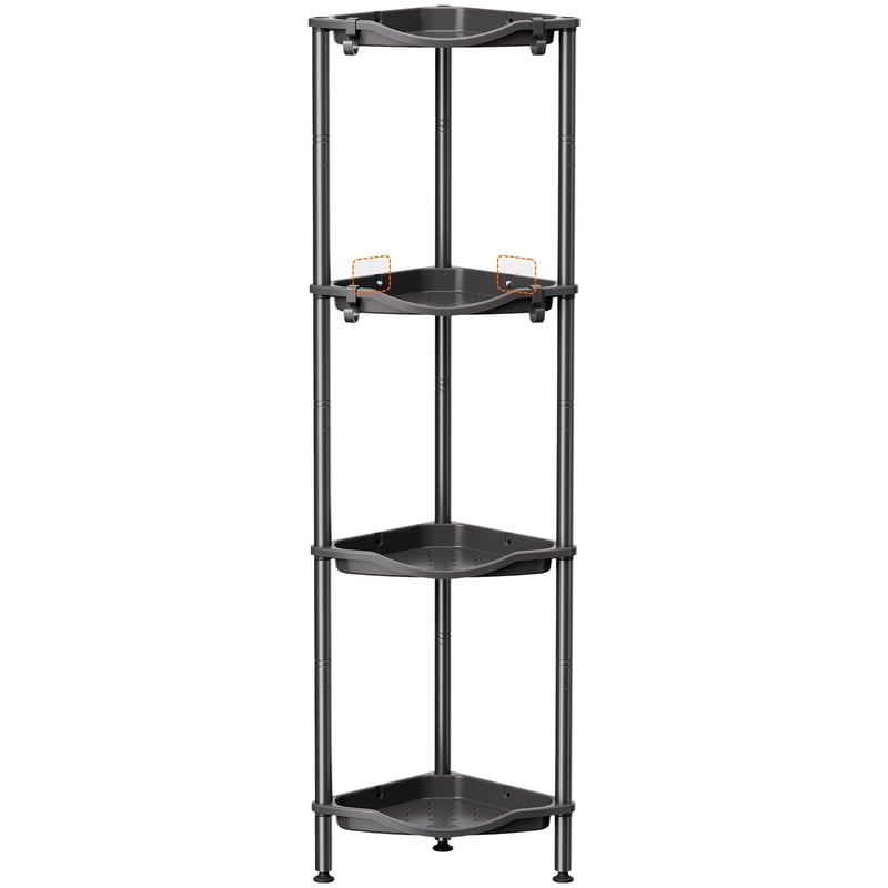Lifewit kutna polica za kupaonicu na 3 razine, s 4 kukice, 34 cm - crna