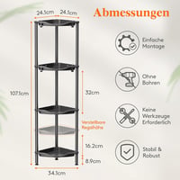 Lifewit 3 szintes sarokpolc fürdőszobai tárolóval, rozsdamentes fém, 4 horoggal, 34cm 2