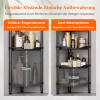 Lifewit 3 szintes sarokpolc fürdőszobai tárolóval, rozsdamentes fém, 4 horoggal, 34cm 4
