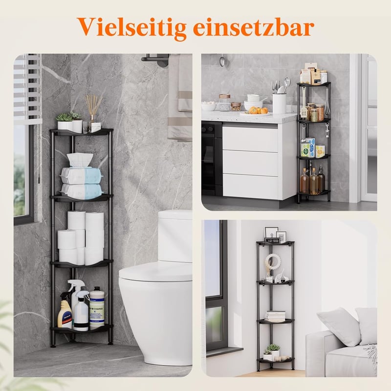 Lifewit 3 szintes sarokpolc fürdőszobai tárolóval, rozsdamentes fém, 4 horoggal, 34cm