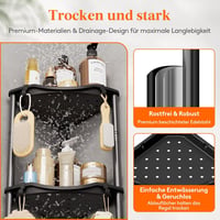 Lifewit 3 szintes sarokpolc fürdőszobai tárolóval, rozsdamentes fém, 4 horoggal, 34cm 6