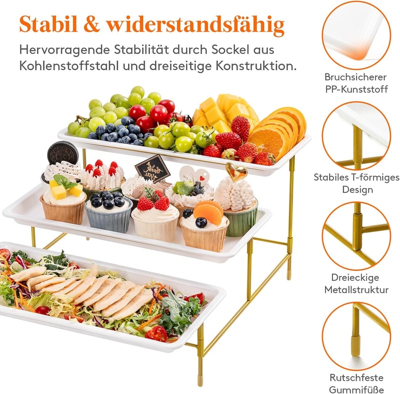 Lifewit 3 szintes tortaállvány összecsukható sárga fém polccal, 36x17 cm tálcákkal