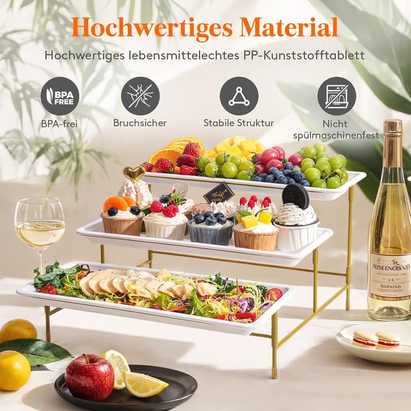 Lifewit 3 szintes tortaállvány összecsukható sárga fém polccal, 36x17 cm tálcákkal